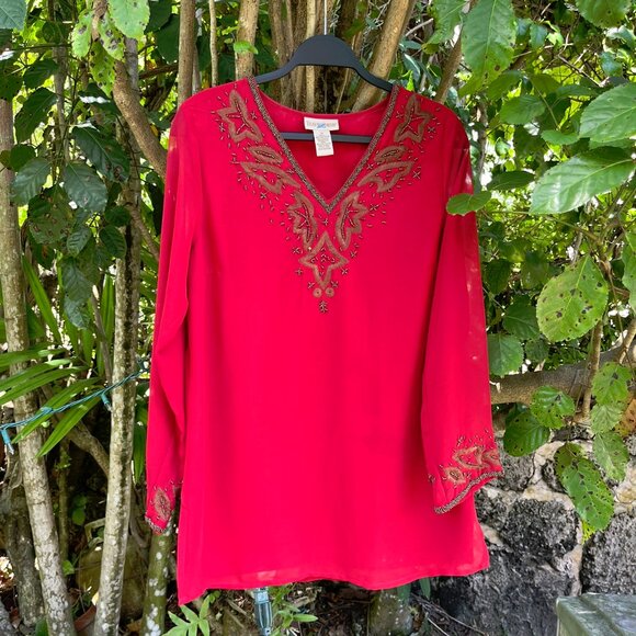TravelSmith Tops - Perfect for Virgin's SCARLET NIGHT– Red Tunic*(M) w/Travel Pouch (NWOT)